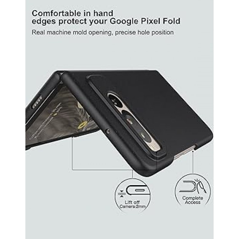 EVADA Google Pixel Fold 2023 케이스, 심플한 PC 커버, 자석 없음, 경량, 지문 방지, 미끄럼 방지, 케이스와 함께 충전 가능, Pixel Fold 케이스(검은색)