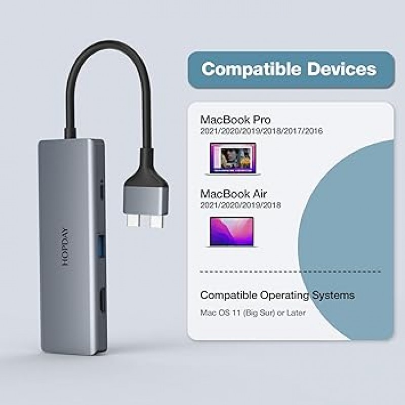 Macbook Hub 9 in 2 HOPDAY 9 포트 Macbook Air Pro 2022, USB Type C 허브, USB C HDMI 컨버터 어댑터, 4K 출력, PD 고속 충전, USB 3.0 지원, Thunderbolt 3 포트, SD/TF 카드 슬롯, 도킹 스테이션, 초경량