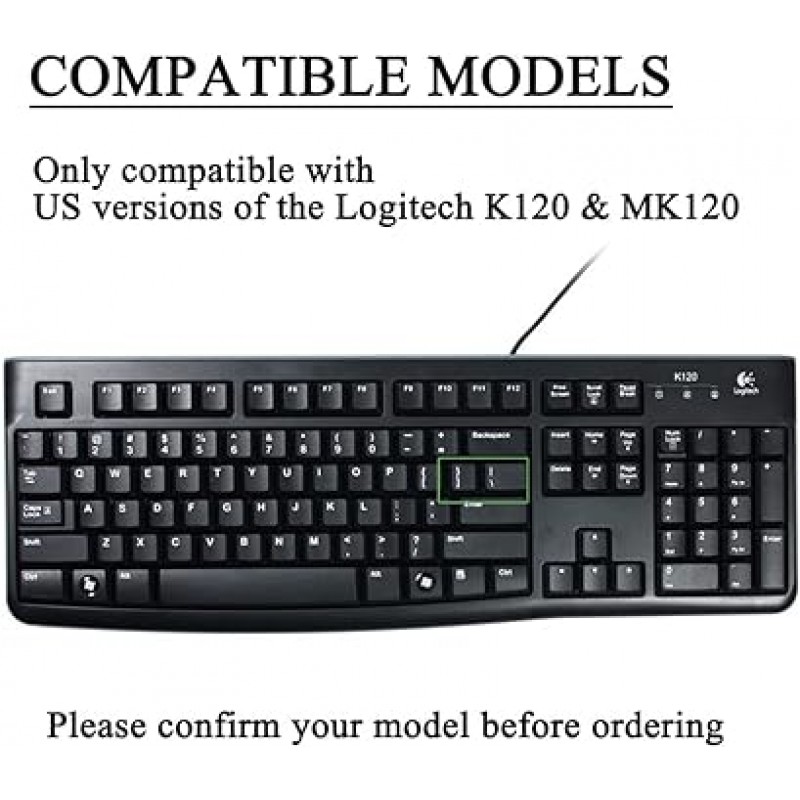 실리콘 키보드 커버 스킨 Logitech K120 & MK120 용 인체 공학적 데스크탑 USB 유선 키보드 방수 프로텍터 액세서리 (블랙)