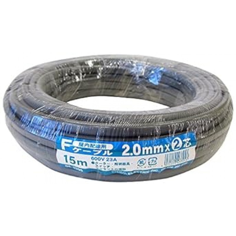 OHM 04-3395 F 실내 배선용 케이블, 0.1인치(2.0mm) x 2 코어, 49.2피트(15m)