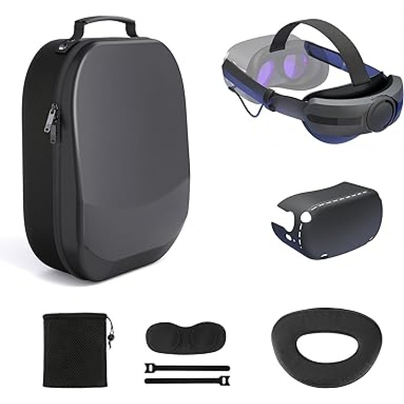 AUBIKA Meta/Oculus Quest 2 액세서리 세트(올 블랙) 5000mAh 배터리가 포함된 헤드 스트랩 + 소형 하드 케이스 + 헤드셋 보호 커버 + Oculus Quest 2 VR 액세서리용 엘리트 스트랩과 호환되는 탈착식 쿠션