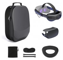 AUBIKA Meta/Oculus Quest 2 액세서리 세트(올 블랙) 5000mAh 배터리가 포함된 헤드 스트랩 + 소형 하드 케이스 + 헤드셋 보호 커버 + Oculus Quest 2 VR 액세서리용 엘리트 스트랩과 호환되는 탈착식 쿠션