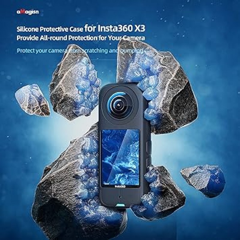 Palumma 실리콘 케이스 커버 Insta360 X3 액션 카메라 본체 보호 커버 파노라마 카메라 보호 케이스 Insta360 X3 액션 카메라 용 (블랙)