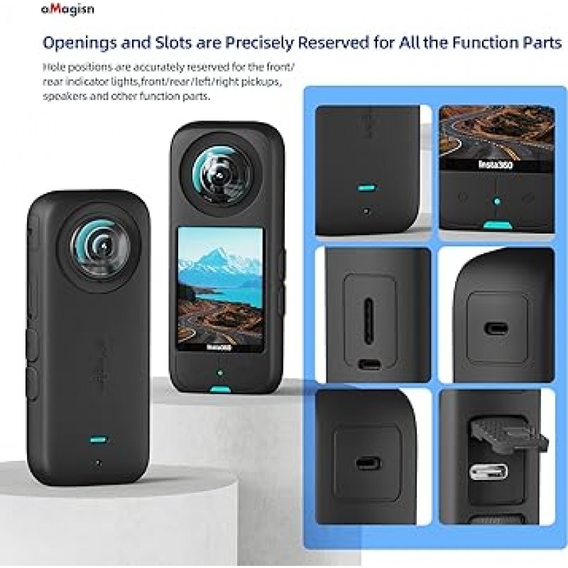 Palumma 실리콘 케이스 커버 Insta360 X3 액션 카메라 본체 보호 커버 파노라마 카메라 보호 케이스 Insta360 X3 액션 카메라 용 (블랙)