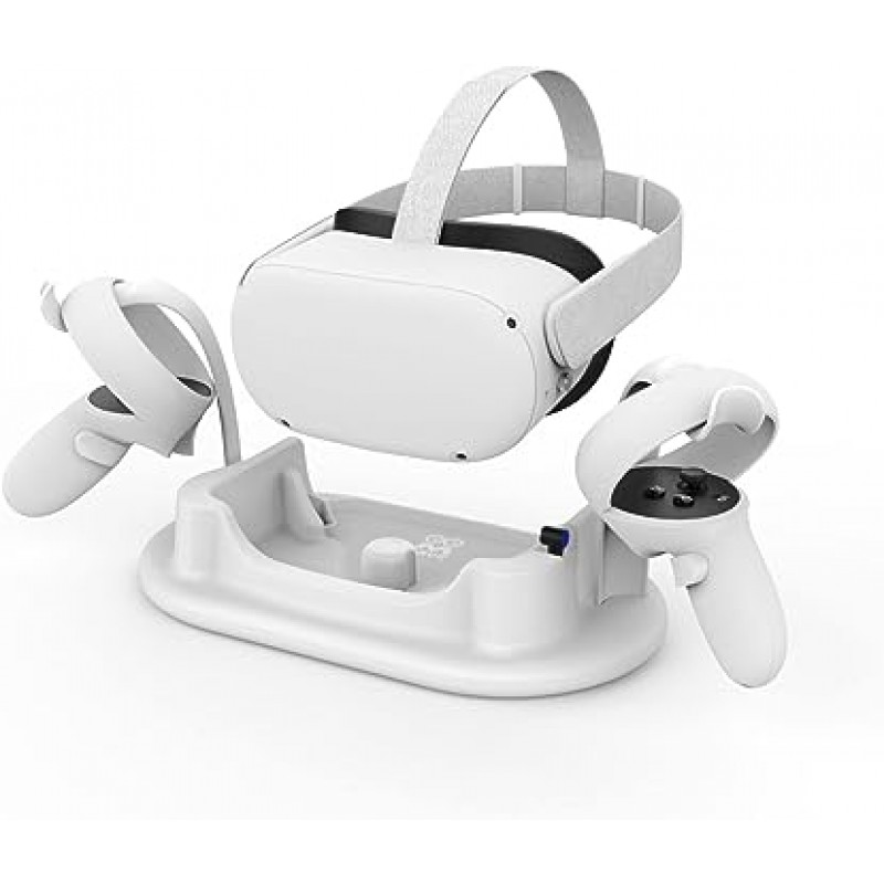 AMVR for quest 2 전용 충전 도크, 충전 스탠드, 고속 충전 스테이션 및 컨트롤러 마운트 스테이션 홀더, USB-C 충전 케이블 포함 흰색