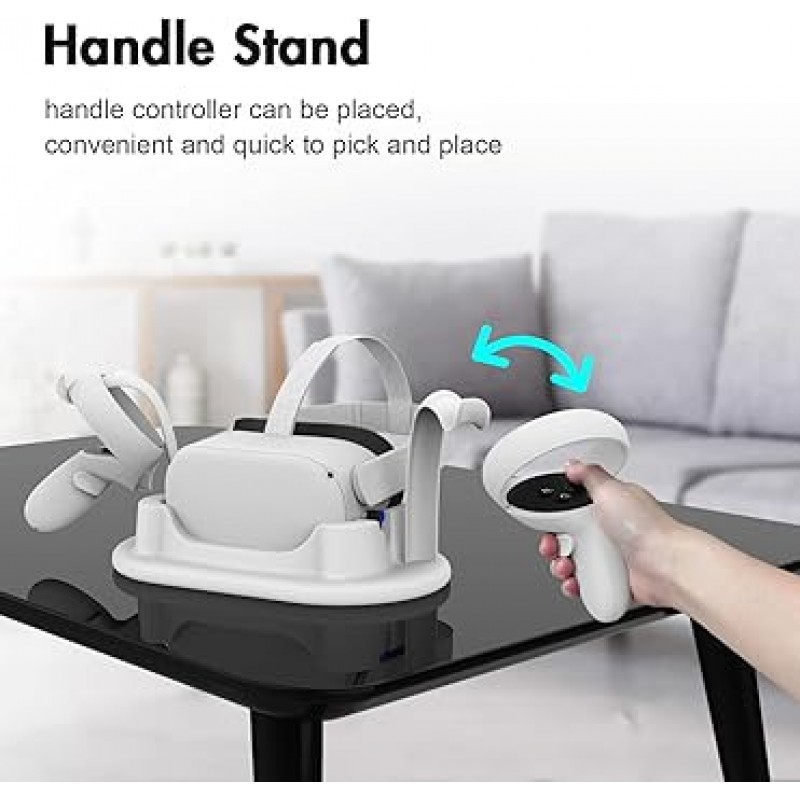AMVR for quest 2 전용 충전 도크, 충전 스탠드, 고속 충전 스테이션 및 컨트롤러 마운트 스테이션 홀더, USB-C 충전 케이블 포함 흰색