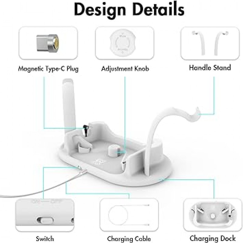 AMVR for quest 2 전용 충전 도크, 충전 스탠드, 고속 충전 스테이션 및 컨트롤러 마운트 스테이션 홀더, USB-C 충전 케이블 포함 흰색