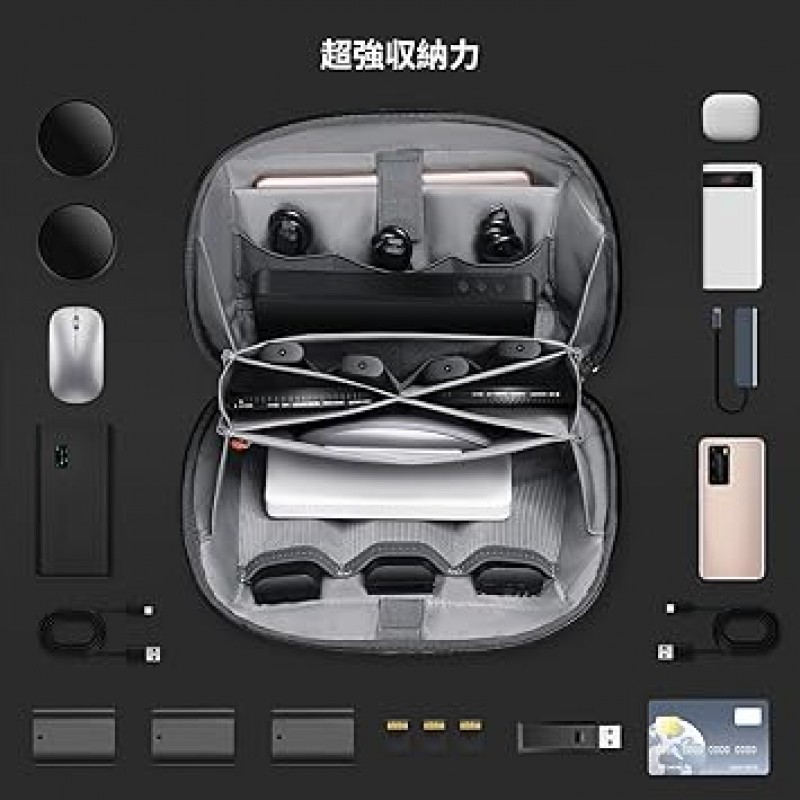 K&F 컨셉 가젯파우치, 가젯수납가방, 가젯케이스, 거싯수납파우치, 대용량, 소형, 콤팩트, 디지털수납케이스, 발수, 편의용품, 여행, 출장, 업무, 소형물품, 컴퓨터액세서리수납파우치, 블랙 , 현대의