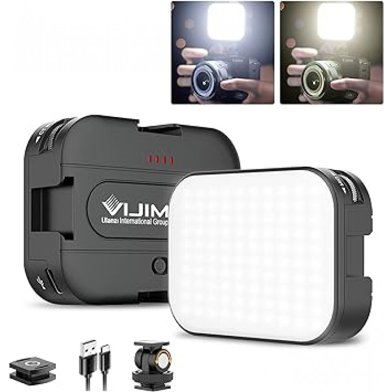 Ulanzi LED 비디오 조명, 사진 조명, Type-C 충전식, 2,000 mAh, 소형, 170° 회전, 2500K-6,500K 색온도, 4 콜드 슈즈, 울트라 브라이트, 밝기 조정, CRI95+, 경량, 카메라 비디오 조명, Canon과 호환 가능 , 니콘, 고프로 히어로, 소니, DJI OSMO, 스마트폰 라이트, 유튜브, 비디오