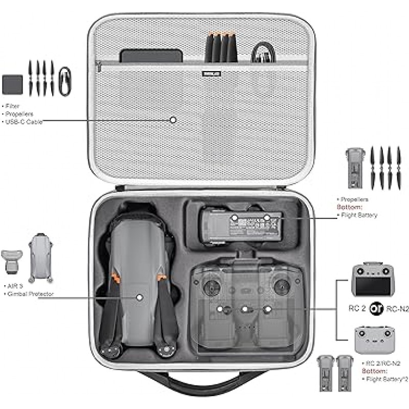 STARTRC Air 3 캐리 케이스 휴대용 여행 어깨 가방 DJI Air 3 (DJI RC 2 / RC-N2) 무인 항공기 액세서리