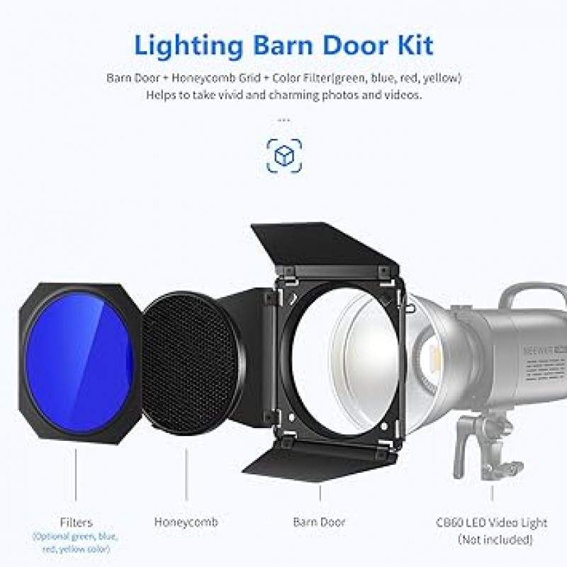 스튜디오 플래시용 벌집 그리드 및 젤 세트가 포함된 NEEWER 헛간 도어 키트