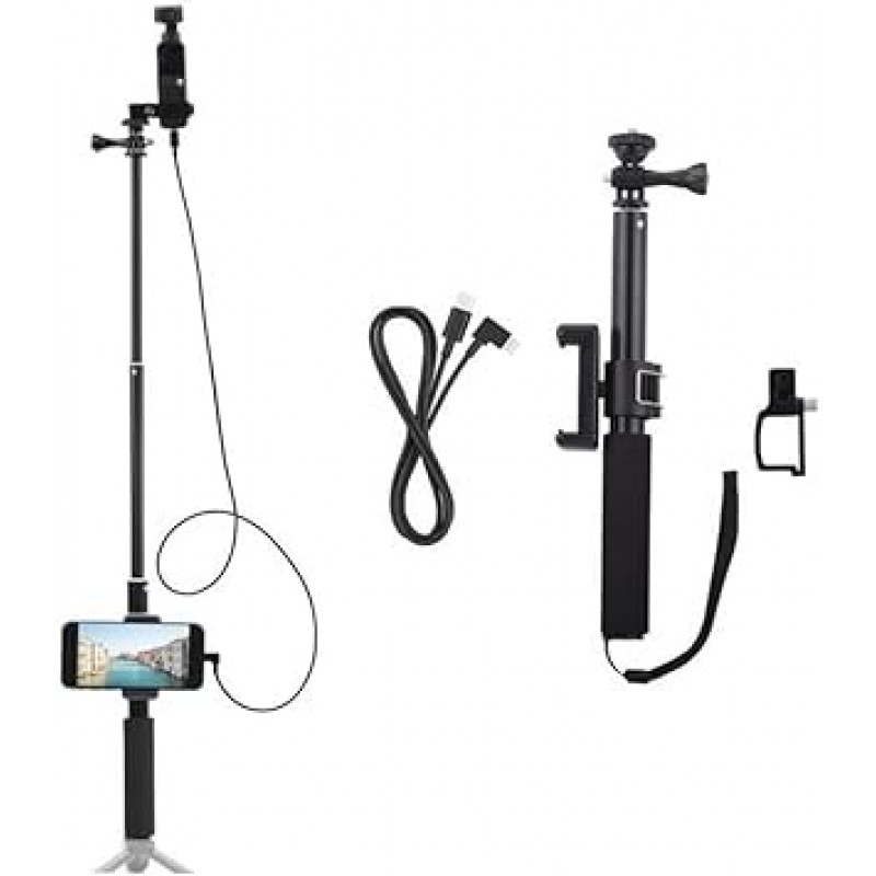 Taoricup DJI Pocket 2/OSMO Pocket 호환 셀카봉 연장 막대 + 스마트폰 고정 클립 액세서리(IOS용)