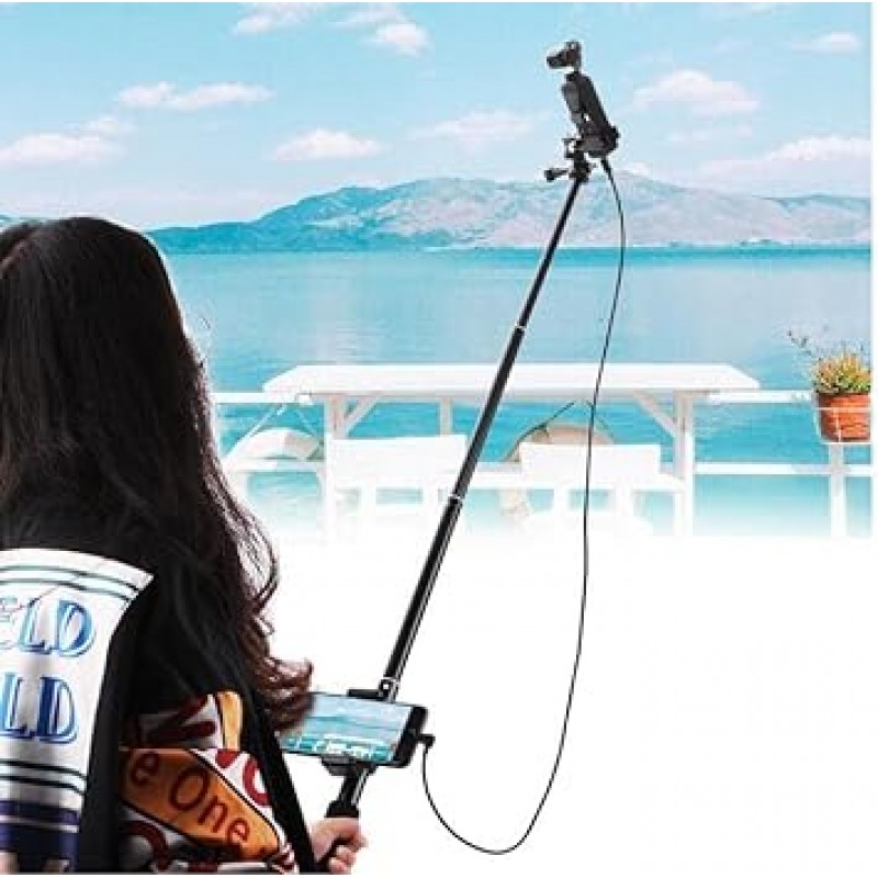 Taoricup DJI Pocket 2/OSMO Pocket 호환 셀카봉 연장 막대 + 스마트폰 고정 클립 액세서리(IOS용)