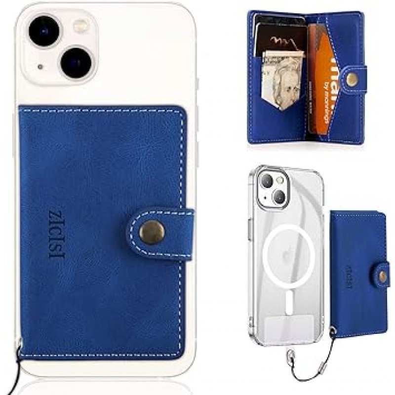 ZICISI iPhone 용 마그네틱 지갑 카드 홀더 5 개 RFID 블록 분실 방지 PU 가죽 Apple Magsafe iPhone 15 14 13 12 pro max / mini 용 머그 세이프 액세서리 블루