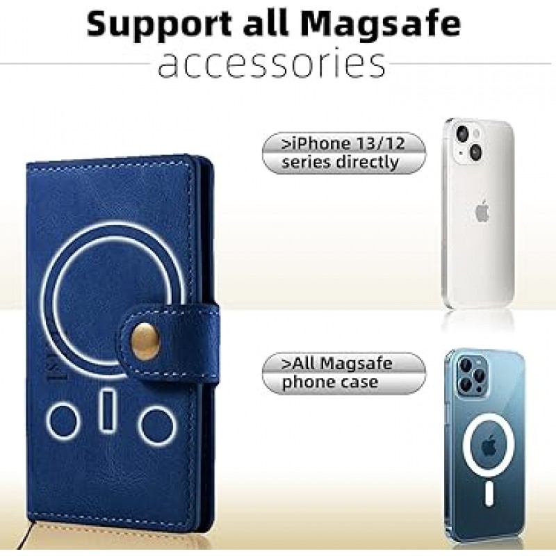 ZICISI iPhone 용 마그네틱 지갑 카드 홀더 5 개 RFID 블록 분실 방지 PU 가죽 Apple Magsafe iPhone 15 14 13 12 pro max / mini 용 머그 세이프 액세서리 블루