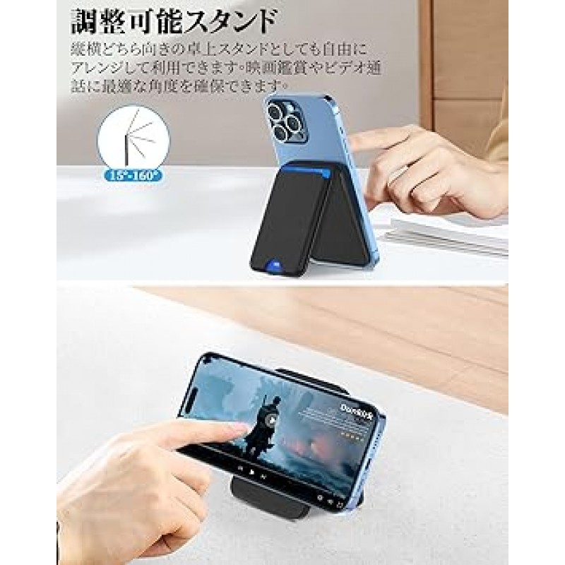 SHANSHUI Magsafe 호환 카드 케이스, 스마트폰 스탠드, 비건 가죽 지갑 스탠드, MagSafe 호환 지갑, 조절 가능 스탠드, 카드 4개 수용, iPhone 14, 13, 12 시리즈와 호환 가능, 블랙