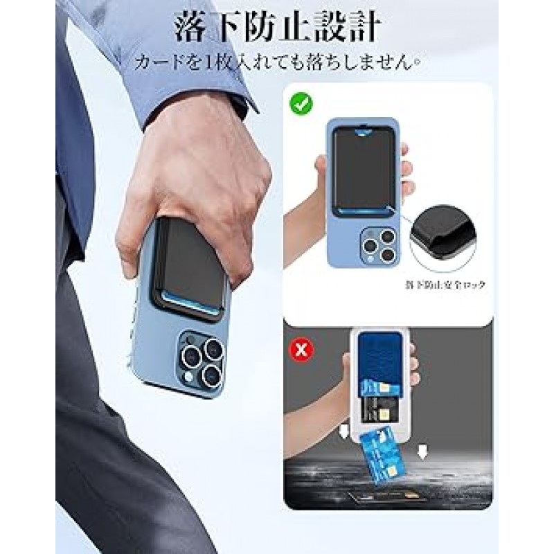 SHANSHUI Magsafe 호환 카드 케이스, 스마트폰 스탠드, 비건 가죽 지갑 스탠드, MagSafe 호환 지갑, 조절 가능 스탠드, 카드 4개 수용, iPhone 14, 13, 12 시리즈와 호환 가능, 블랙