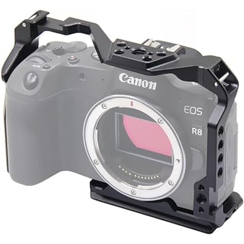 호환 가능한 Canon EOS R8 카메라 케이지, 매우 확장 가능, Arri 표준 나사 구멍이 있는 Arca 표준 플레이트, DSLR 장비, 확장 카메라 케이지, 경량, 편리한 설치, 내구성, 부식 방지(EOSR8)