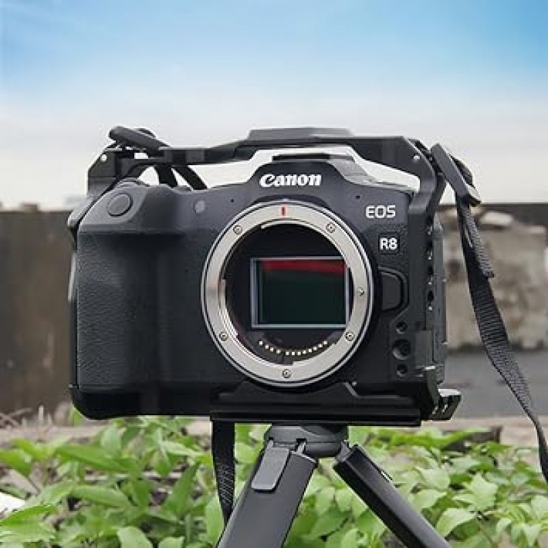 호환 가능한 Canon EOS R8 카메라 케이지, 매우 확장 가능, Arri 표준 나사 구멍이 있는 Arca 표준 플레이트, DSLR 장비, 확장 카메라 케이지, 경량, 편리한 설치, 내구성, 부식 방지(EOSR8)