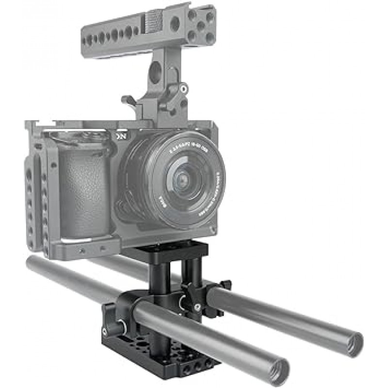 NICEYRIG 리프트 플레이트 베이스플레이트 스위치 키트 상단 플레이트 + 베이스 플레이트 + 15mm 로드 클램프 + 63mm 길이 로드 4 in 1 조합 카메라 액세서리 15mm 로드 클립이 있는 DSLR 카메라 베이스 플레이트 삼각대 고정용 DSL이 있는 2개의 로드 클램프 - 152