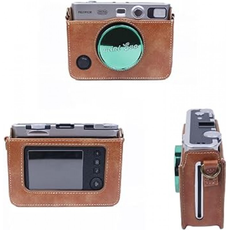 Koowl 호환 Fujifilm Fujifilm Instax Mini Evo 카메라 케이스 카메라 커버 카메라 가방 카메라 홀더, 【KOOWL】수제 가죽 카메라 풀 케이스, 사진 없음 포함:어깨 끈, 세련된, 컴팩트, 방수, 진동 방지, 커피 색상, 신고전주의