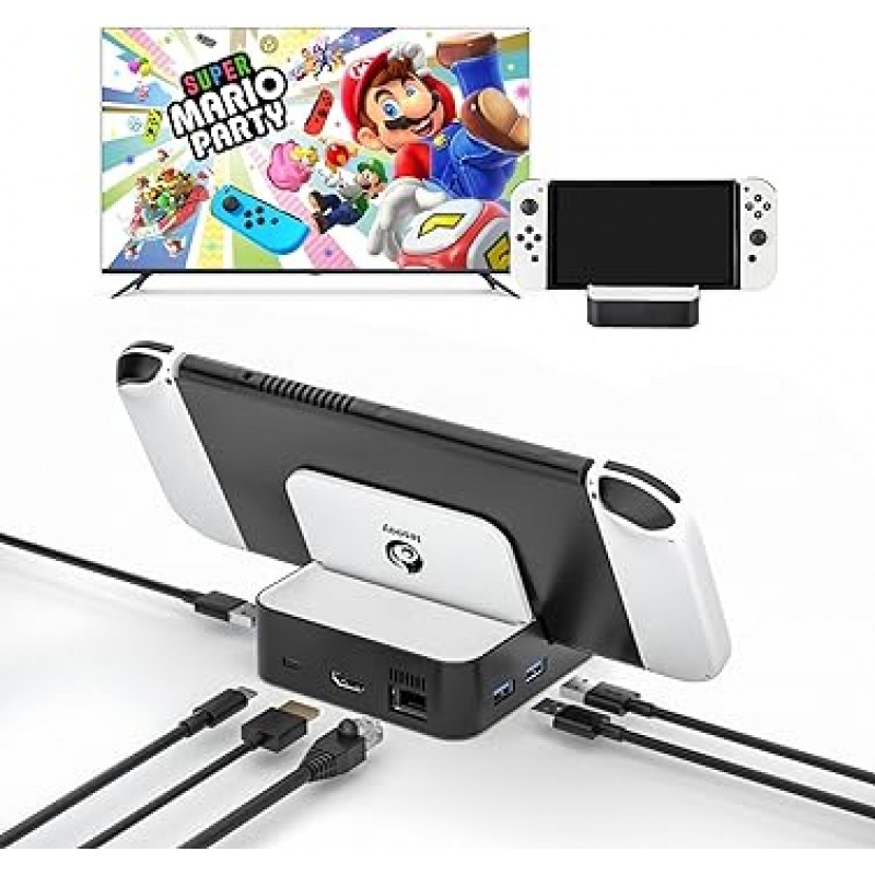 스위치 OLED/스위치 도크, Iesooy 스위치 충전 스탠드, TV에서 Youtube 비디오 재생 지원, HDMI 2.0, 4K/1080P 출력, 3개의 USB 포트, 100Mbps LAN 포트/100W, USB-C PD 급속 충전, 컴팩트, 휴대가 간편한 여행