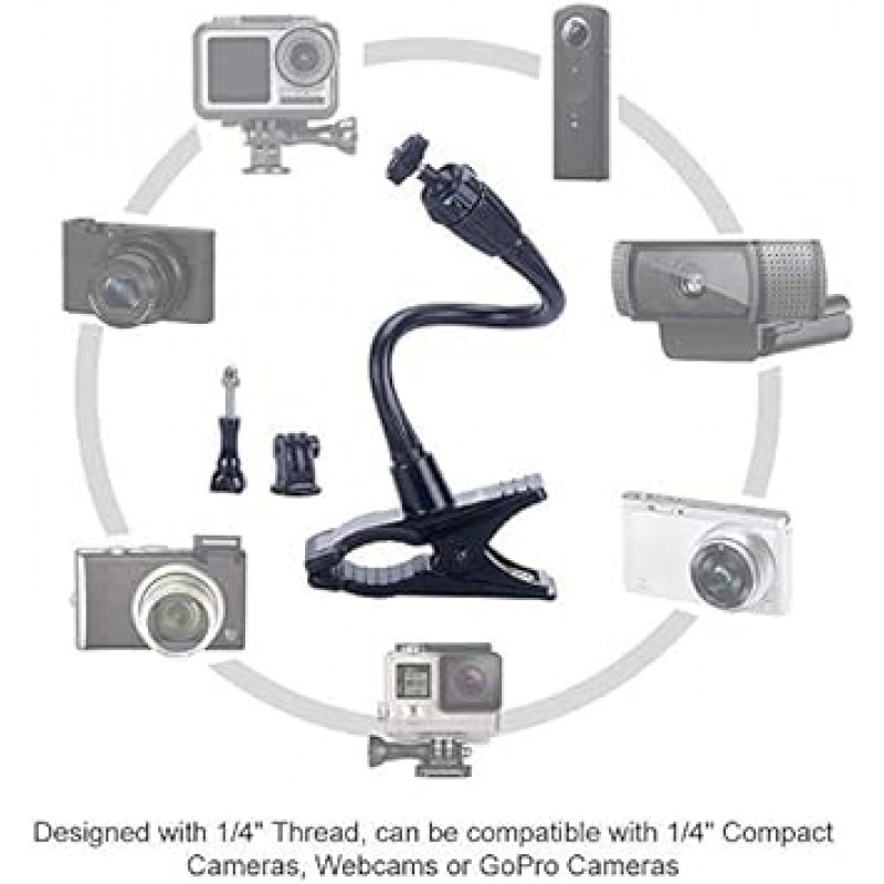 Smatree Jaws 플렉스 클램프 마운트 Hero 11/10/9/8/7/MAX,Apexcam,Crosstour CT9500/CT8500,DJI Osmo Actiong3/2,Insta360 등을 위한 유연한 암 스탠드 암 카메라