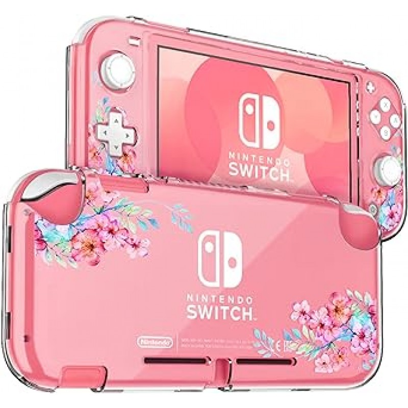 DLseego Switch Lite 케이스, 투명 케이스, 스위치 라이트 케이스, 분리형 커버, PC 재질, 투명 스위치 라이트 커버, 초경량, 충격 방지, 스크래치 방지, 완전 보호, 제거 용이, 압착 꽃, 귀여운, 핑크 꽃