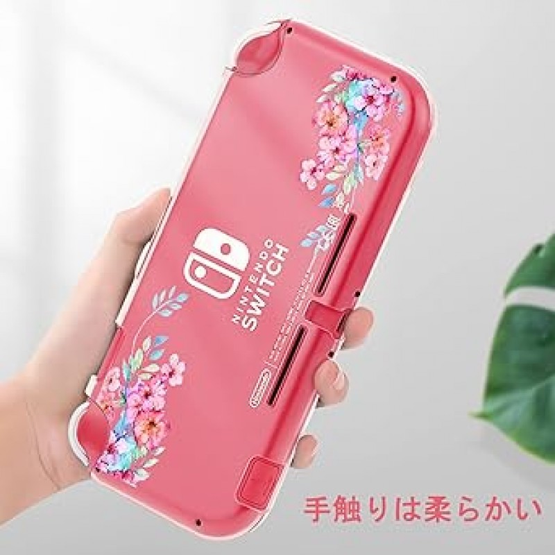 DLseego Switch Lite 케이스, 투명 케이스, 스위치 라이트 케이스, 분리형 커버, PC 재질, 투명 스위치 라이트 커버, 초경량, 충격 방지, 스크래치 방지, 완전 보호, 제거 용이, 압착 꽃, 귀여운, 핑크 꽃