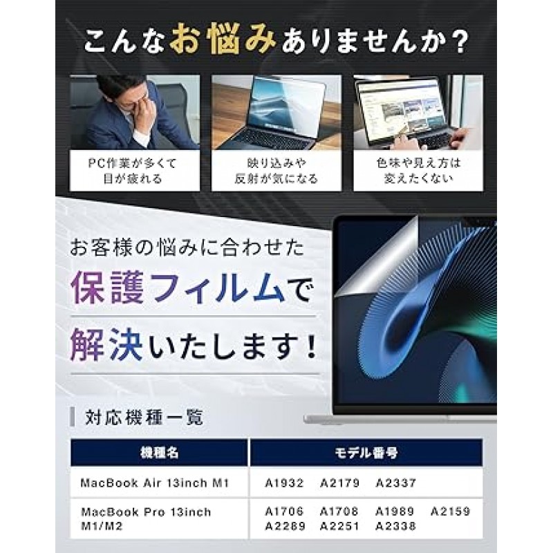 HOGOTECH MacBook Air Pro 13인치 M1 보호 필름, 반사, 기포 방지, 일본산