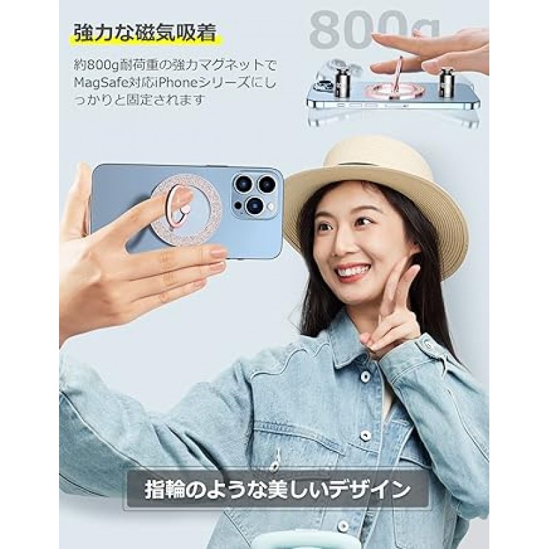 MagSafe 스마트폰 링, 자석, 유광, 360° 회전, 얇고 투명, Magsafe 링, 360˚, 180° 각도 조절, 낙하 방지, 자기 강화, 금속 링, Android 호환, MagSafe 호환 iPhone 14, 13, 12 시리즈, 로즈 골드