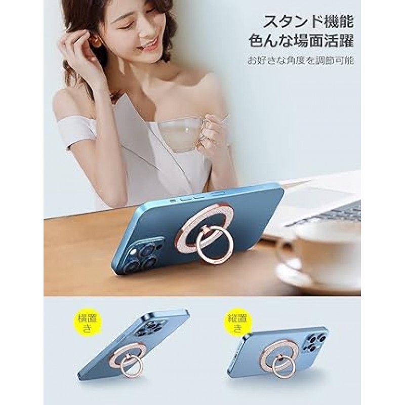 MagSafe 스마트폰 링, 자석, 유광, 360° 회전, 얇고 투명, Magsafe 링, 360˚, 180° 각도 조절, 낙하 방지, 자기 강화, 금속 링, Android 호환, MagSafe 호환 iPhone 14, 13, 12 시리즈, 로즈 골드