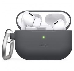 elago AirPods Pro 2 호환 케이스, 실리콘 커버, 카라비너 ​​포함, 충격 방지, 얇은, 케이스 커버, 충격 흡수, 부드러움, 긁힘 방지, 낙하 방지, 보호, 실리콘 커버, Apple AirPods Pro 2 MQD83J/A와 호환 가능, Airpods Pro 2, Airpods Pro 2, 2세대, 실리콘 베이직 케이스, 다크 그레이