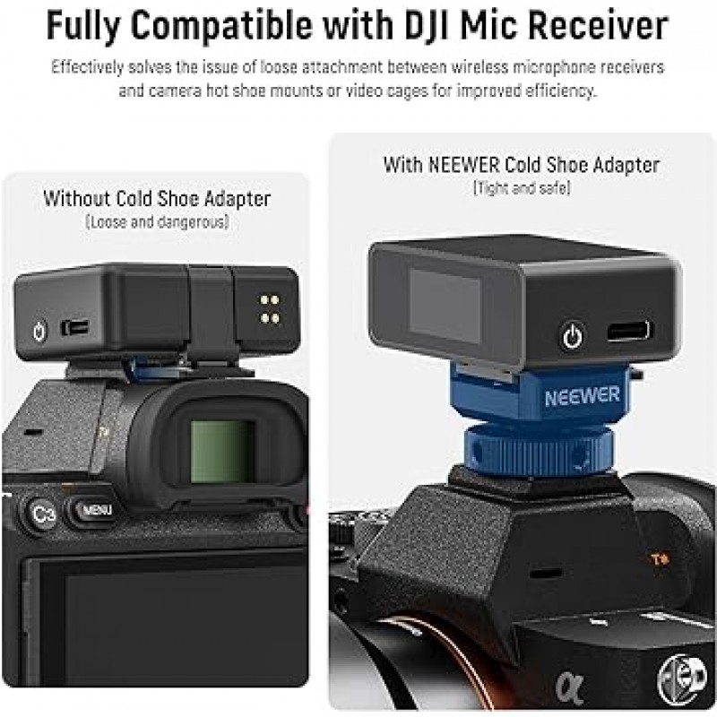DJI Rode 무선 라 발리에 마이크 수신기 용 NEEWER 콜드 슈 마운트 어댑터 안티 드롭 마이크 액세서리 개폐식 스프링 핀 금속 카메라 케이지 마운트 어댑터 UA030