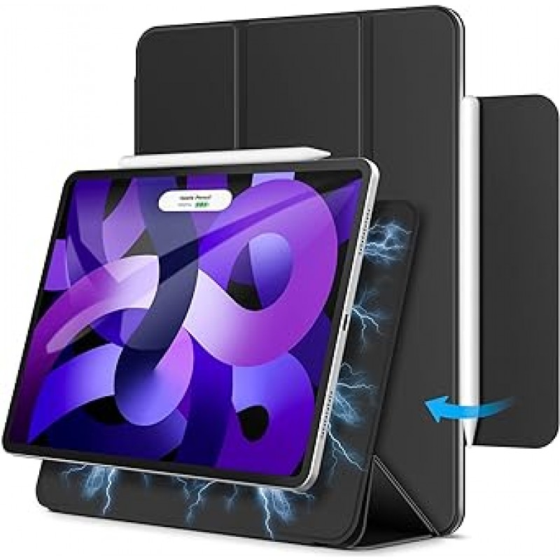 iPad Air 5/4 2022/2020 10.9인치, iPad Pro 11(2018)용 JEDirect 자기 케이스, Pencil 2 충전 지원, 자기 접착, 슬림 스마트 보호 커버, 자동 깨우기/절전(검은색)