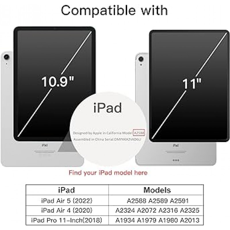 iPad Air 5/4 2022/2020 10.9인치, iPad Pro 11(2018)용 JEDirect 자기 케이스, Pencil 2 충전 지원, 자기 접착, 슬림 스마트 보호 커버, 자동 깨우기/절전(검은색)