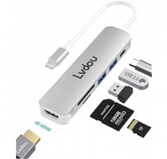 USB C 허브 어댑터 6-in-1 Lvdou 멀티포트 USB 허브 Type-C 85W PD 충전 4K HDMI 마이크로 SD/SD 카드 리더 MacBook Pro 13 14 15 16(2016-2022 M1 M2), MacBook Air(2016-2022 M1 M2)용 USB-C 교체 어댑터 2018-2022 M1 M2), iPad Pro(2018-20 -20 22 M1 M2), Surface Pro 9, 8, 7 / Go 4, 3, 2(surface