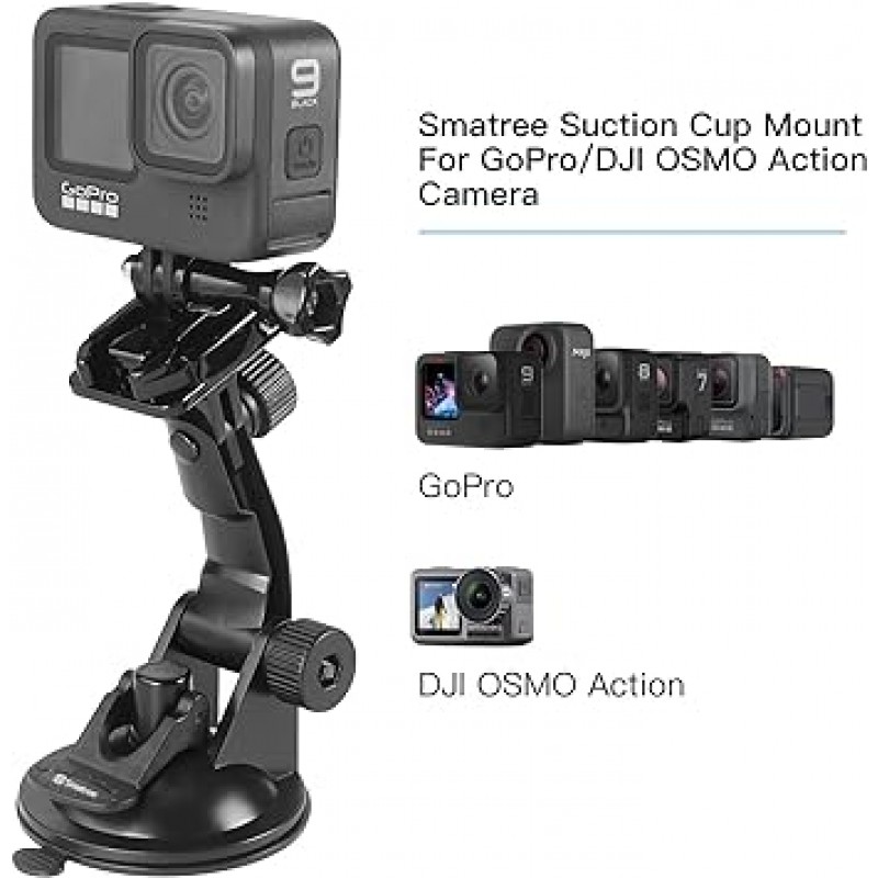 Smatree 빨판 마운트 + 스테인레스 스틸 테더 Lanyard + 건 가방 Osmo Action3/2, GoPro Hero11/10/9/8/7/6/5/4/3+/3/2/1/세션