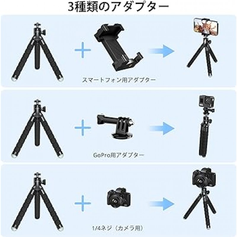 ATUMTEK 스마트폰 흔들기 미니 삼각대(카메라 포함) GoPro LED 조명 미니 Gopro 어댑터 Bluetooth 리모콘(검은색)