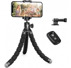 ATUMTEK 스마트폰 흔들기 미니 삼각대(카메라 포함) GoPro LED 조명 미니 Gopro 어댑터 Bluetooth 리모콘(검은색)