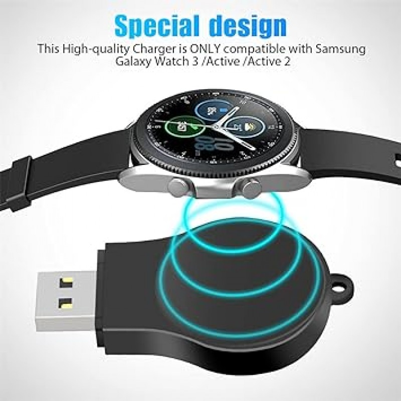 휴대용 Samsung Galaxy Watch 5 충전기 USB 여행 무선 무선 충전기 키체인 Samsung Galaxy Watch 5 Pro Watch 4 Classic Watch 3 Active & Active 2 액세서리 (블랙)