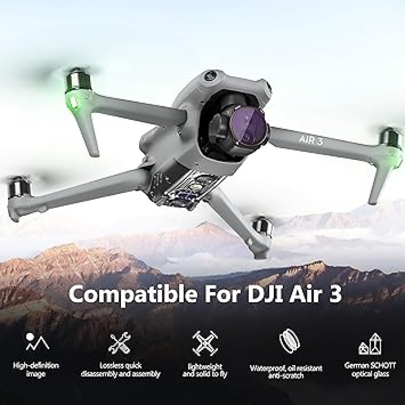 STARTRC ND/PL 필터 세트 4개 팩 DJI Air 3 액세서리용 멀티 코팅 HD 유리 컬러 캐스트&제거 눈부심 없음 ND8/PL ND16/PL ND32/PL ND64/PL 필터 알루미늄 버전