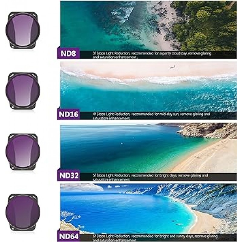 STARTRC ND/PL 필터 세트 4개 팩 DJI Air 3 액세서리용 멀티 코팅 HD 유리 컬러 캐스트&제거 눈부심 없음 ND8/PL ND16/PL ND32/PL ND64/PL 필터 알루미늄 버전