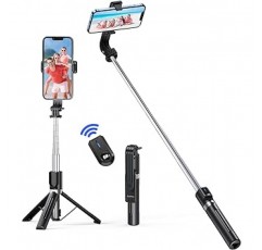 ATUMTEK 스마트폰 삼각대 셀카봉 미니 - iPhone/Android 및 4.7-7인치 휴대폰 및 GoPro 카메라와 호환 가능 - 최대 100cm까지 확장 - 무선 원격 제어 기능이 있는 경량 셀카봉 미니 삼각대 - 셀카 사진, 여행, 비디오 감상, 라이브 스트리밍에 적합 , 온라인 회의 등 - 블랙