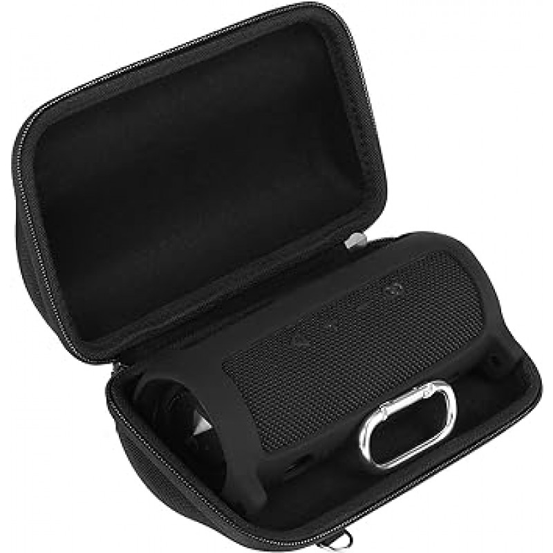 Khanka JBL Filp6 블루투스 스피커 보관 케이스 + 실리콘 케이스 + 어깨 끈 + 카라비너 ​​슈퍼 보호 조합 (블랙)