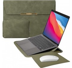 TOWOOZ 접이식 MacBook Air/Pro 케이스 13-14인치 2022 M2/M1 접이식, 얇은, 충격방지, 발수 슬리브 케이스, 긁힘 방지, 얼룩 방지, MacBook Air/Pro 13인치와 호환 가능 / 신형 Macbook Air 케이스 13.6인치 / MacBook Pro 케이스 14인치 마우스 매트, 전원 보관 파우치(13~14인치, 올리브 그린)