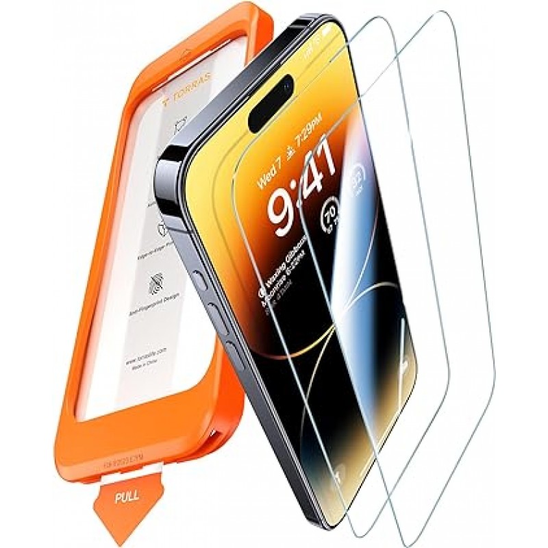 TORRAS Glass Go iPhone 13/14/13 Pro용 울트라 보호 필름, 간편한 적용, 항공우주 소재, 재강화 유리, 전체 표면 보호, 기포 없음, 2차 먼지 제거, 2개 세트
