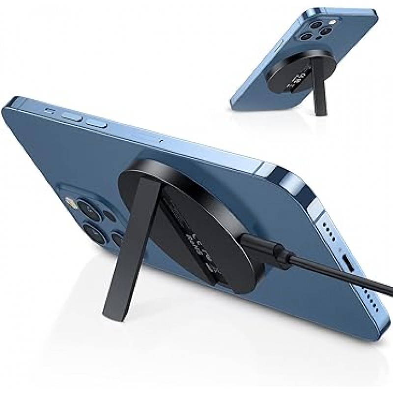 [iF2022 수상] ESR HaloLock 킥스탠드 무선 충전기, MagSafe 호환, iPhone 14/13/12 시리즈 호환, 마그네틱 케이스, 1.5 m 케이블 포함, 탈착식 케이블, 블랙