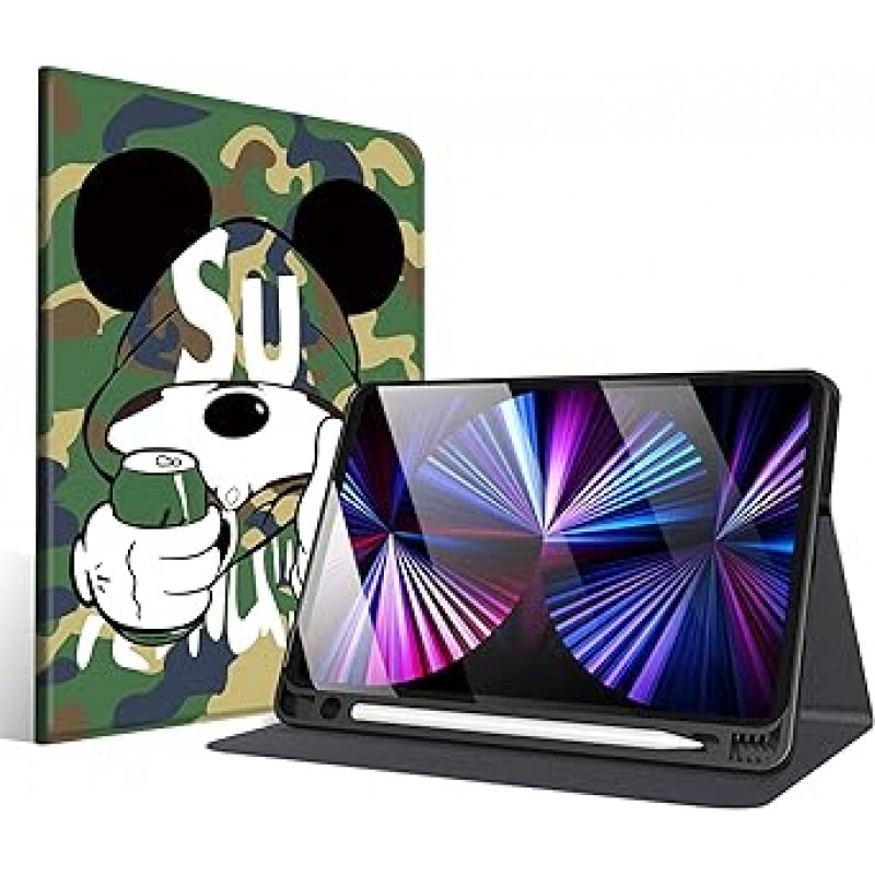 iPad Pro 11인치용 DK-그린 케이스 2022 / 2021 / 2020 4세대, 3세대, 2세대, iPad Pro 11 케이스, Apple Pencil 보관함, 충격 흡수, 커버, 범용 유형, 얇고 가벼움, 긁힘 방지, 충격 방지 커버 , 자동 잠자기/깨우기 기능, 각도 조절 가능, 접이식 스탠드, 세련되고 귀여운, iPad Pro 11인치 케이스