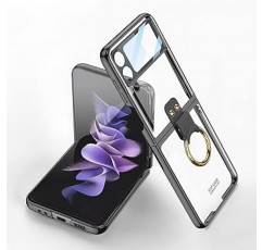 삼성 Galaxy Z Flip4 / Docomo SC-54C / au SCG17용 OURJOY 스마트폰 케이스, 투명 링, 스타일리쉬, 충격방지, 전기도금 액세서리, 경량, 얇은, 스트랩 홀, 무선 충전, 블랙